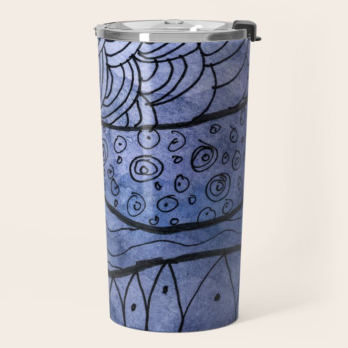 Ocean Waves Watercolor Line Art Travel Mug Gallery Image 2