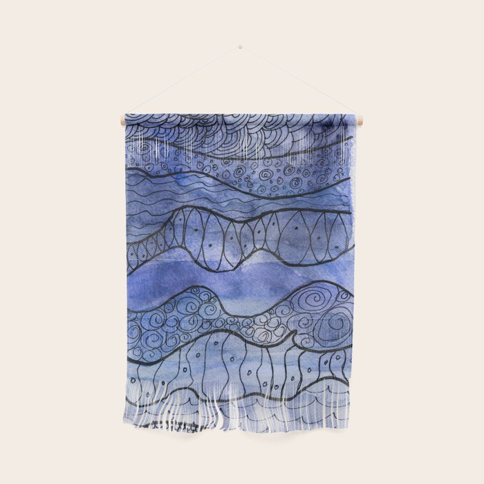 Ocean Waves Watercolor Line Art Wall Hanging Gallery Image 1