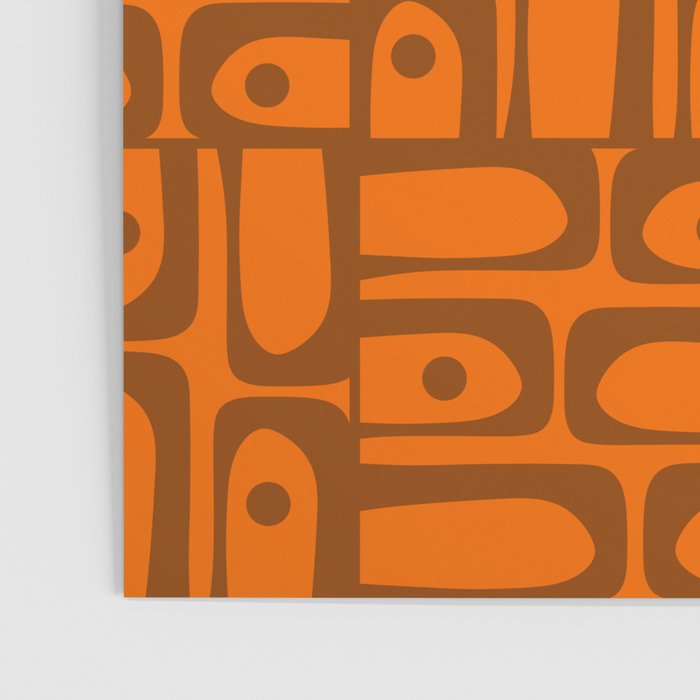 Mid Century Modern Piquet Abstract Multi Pattern in 70s Chocolate Brown and Orange Poster Gallery Image 3