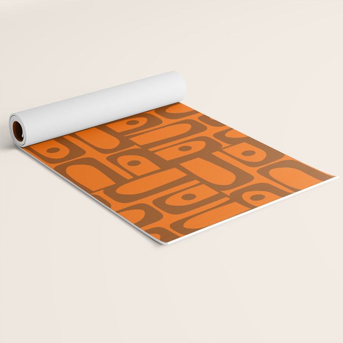 Mid Century Modern Piquet Abstract Multi Pattern in 70s Chocolate Brown and Orange Yoga Mat Gallery Image 2