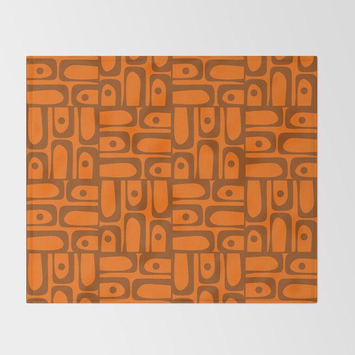Mid Century Modern Piquet Abstract Multi Pattern in 70s Chocolate Brown and Orange Throw Blanket Gallery Image 2