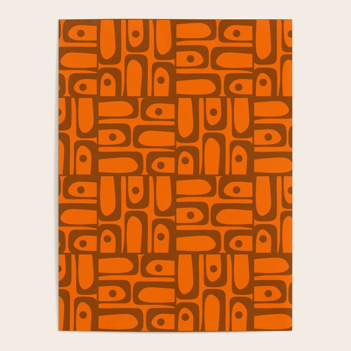 Mid Century Modern Piquet Abstract Multi Pattern in 70s Chocolate Brown and Orange Poster Gallery Image 4
