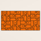 Mid Century Modern Piquet Abstract Multi Pattern in 70s Chocolate Brown and Orange Desk Mat Gallery Image 3