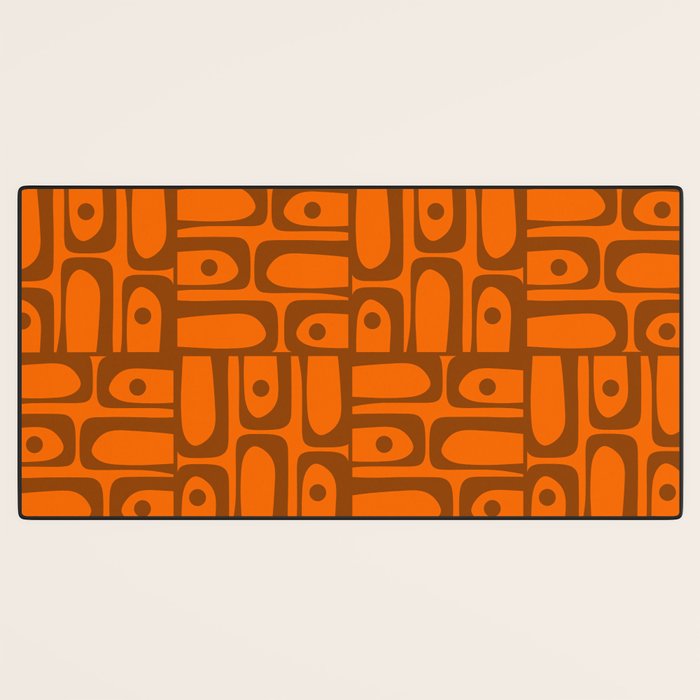 Mid Century Modern Piquet Abstract Multi Pattern in 70s Chocolate Brown and Orange Desk Mat Gallery Image 3