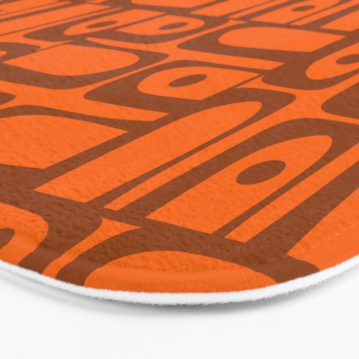 Mid Century Modern Piquet Abstract Multi Pattern in 70s Chocolate Brown and Orange Bath Mat Gallery Image 3