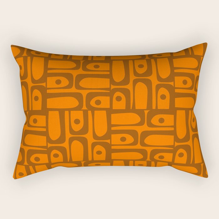 Mid Century Modern Piquet Abstract Multi Pattern in 70s Chocolate Brown and Orange Rectangular Pillow Gallery Image 2