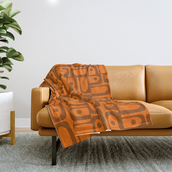 Mid Century Modern Piquet Abstract Multi Pattern in 70s Chocolate Brown and Orange Throw Blanket Gallery Image 1