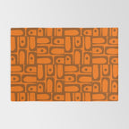 Mid Century Modern Piquet Abstract Multi Pattern in 70s Chocolate Brown and Orange Rug Gallery Image 2