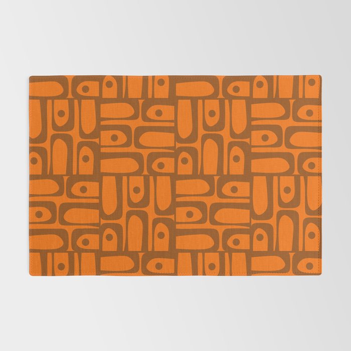 Mid Century Modern Piquet Abstract Multi Pattern in 70s Chocolate Brown and Orange Rug Gallery Image 2