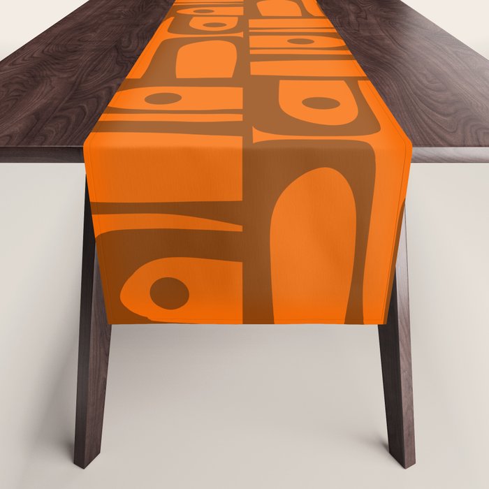 Mid Century Modern Piquet Abstract Multi Pattern in 70s Chocolate Brown and Orange Table Runner Gallery Image 1