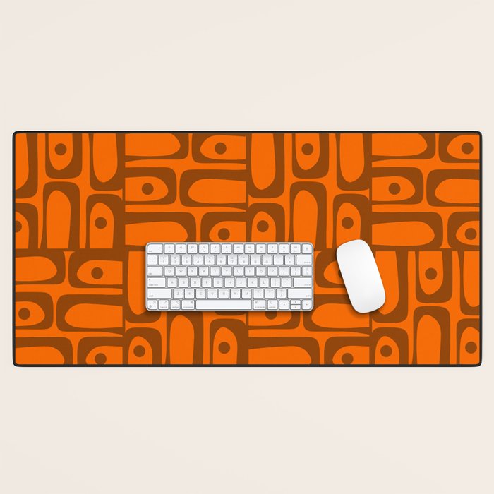 Mid Century Modern Piquet Abstract Multi Pattern in 70s Chocolate Brown and Orange Desk Mat Gallery Image 1