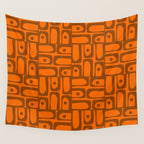 Mid Century Modern Piquet Abstract Multi Pattern in 70s Chocolate Brown and Orange Wall Tapestry Gallery Image 4