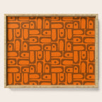 Mid Century Modern Piquet Abstract Multi Pattern in 70s Chocolate Brown and Orange Serving Tray Gallery Image 1