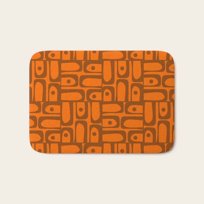 Mid Century Modern Piquet Abstract Multi Pattern in 70s Chocolate Brown and Orange Bath Mat Gallery Image 1