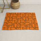 Mid Century Modern Piquet Abstract Multi Pattern in 70s Chocolate Brown and Orange Rug Gallery Image 1