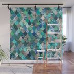 Mermaid Art, Sea,Teal, Mint, Aqua, Blue Wall Mural Gallery Image 1