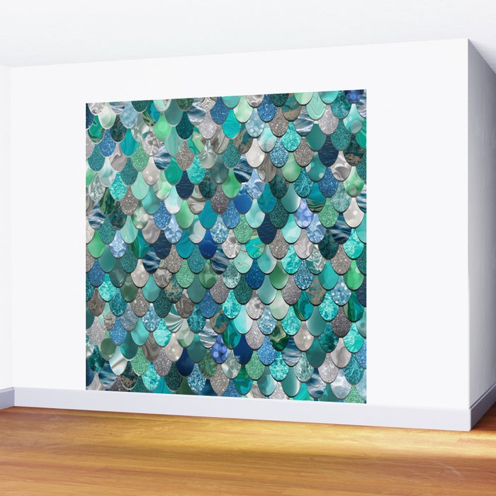 Mermaid Art, Sea,Teal, Mint, Aqua, Blue Wall Mural Gallery Image 2