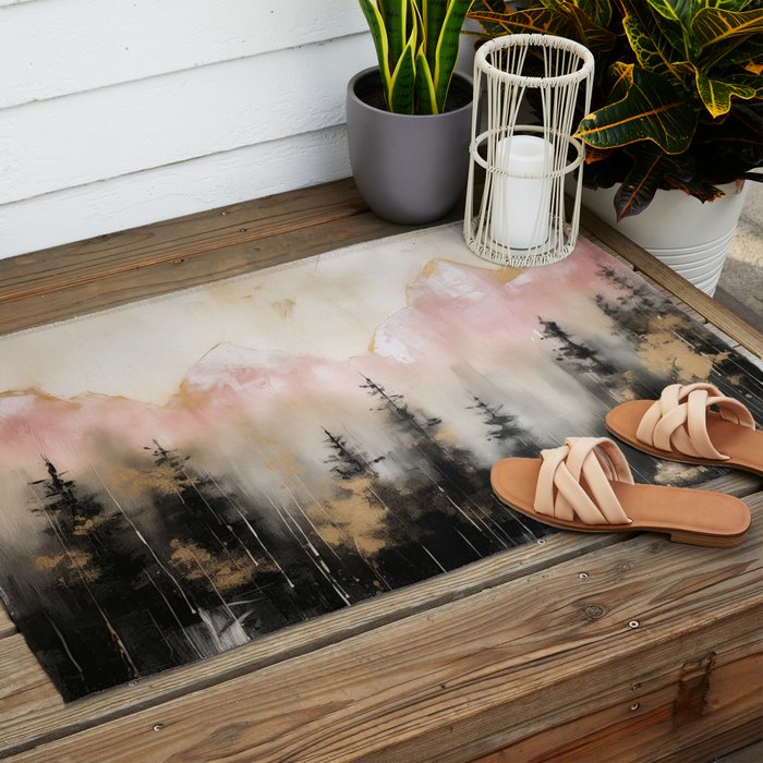 Rocky Mountain High Pastel Oil Painting Outdoor Rug Gallery Image 2