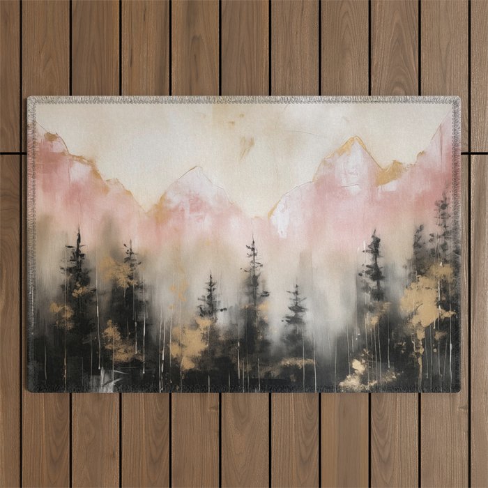 Rocky Mountain High Pastel Oil Painting Outdoor Rug Gallery Image 1