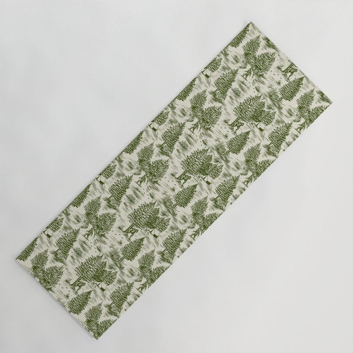 Bigfoot / Sasquatch Toile de Jouy in Forest Green Yoga Mat Gallery Image 1