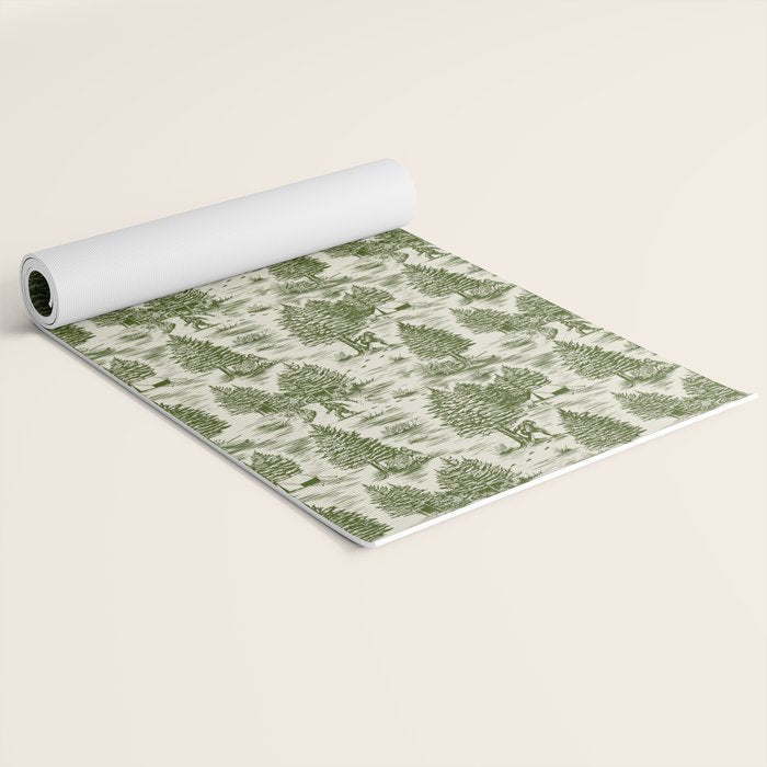 Bigfoot / Sasquatch Toile de Jouy in Forest Green Yoga Mat Gallery Image 2