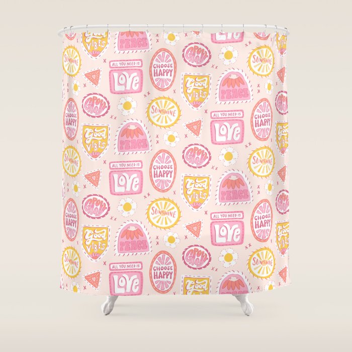Groovy 70's Quote Patches Shower Curtain Gallery Image 1