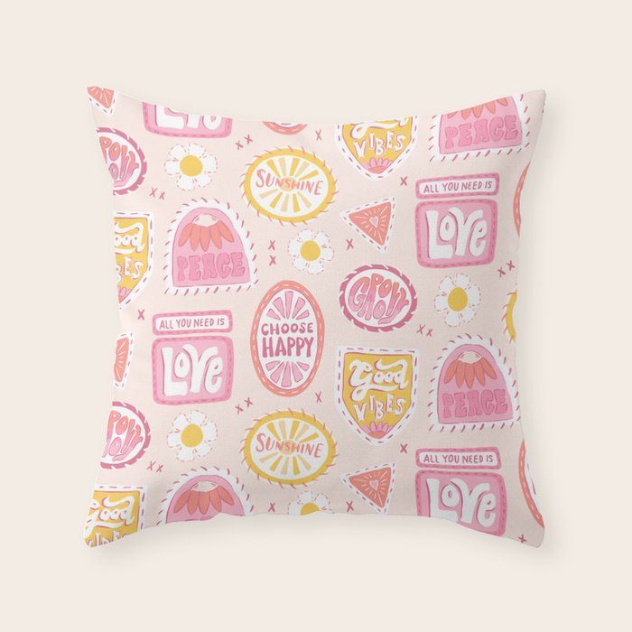 Groovy 70's Quote Patches Throw Pillow Gallery Image 1