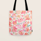 Watercolor Peonies Summer Bouquet Tote Bag Gallery Image 1