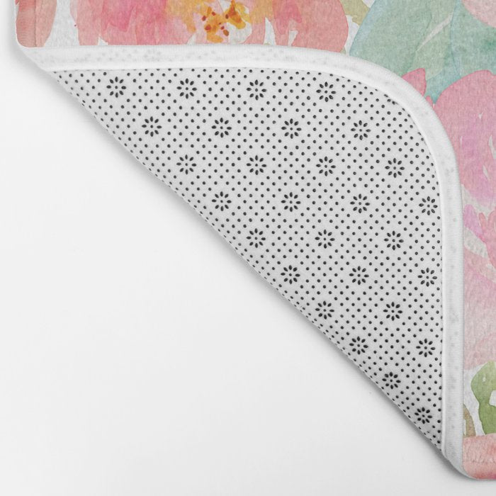 Watercolor Peonies Summer Bouquet Bath Mat Gallery Image 2