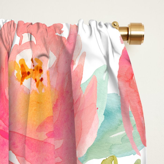 Watercolor Peonies Summer Bouquet Window Curtain Gallery Image 2