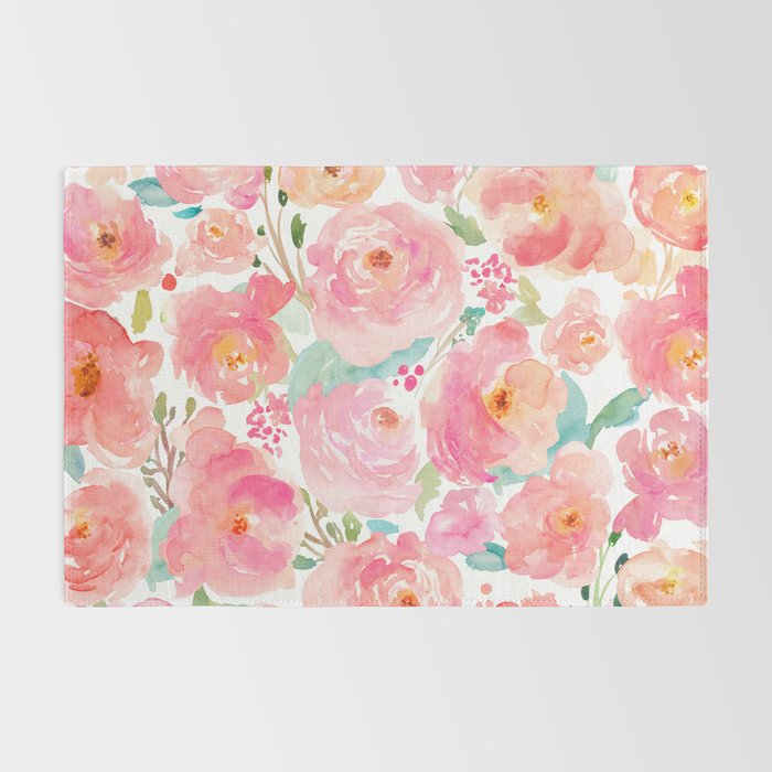 Watercolor Peonies Summer Bouquet Rug Gallery Image 2