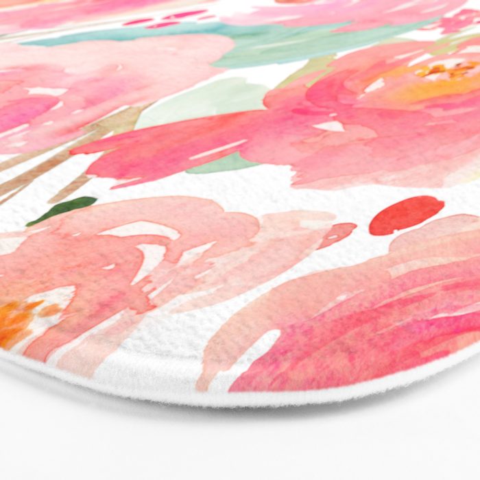 Watercolor Peonies Summer Bouquet Bath Mat Gallery Image 3