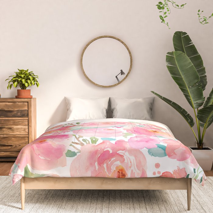 Watercolor Peonies Summer Bouquet Comforter Gallery Image 3
