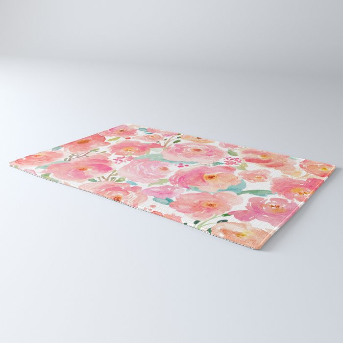 Watercolor Peonies Summer Bouquet Rug Gallery Image 3