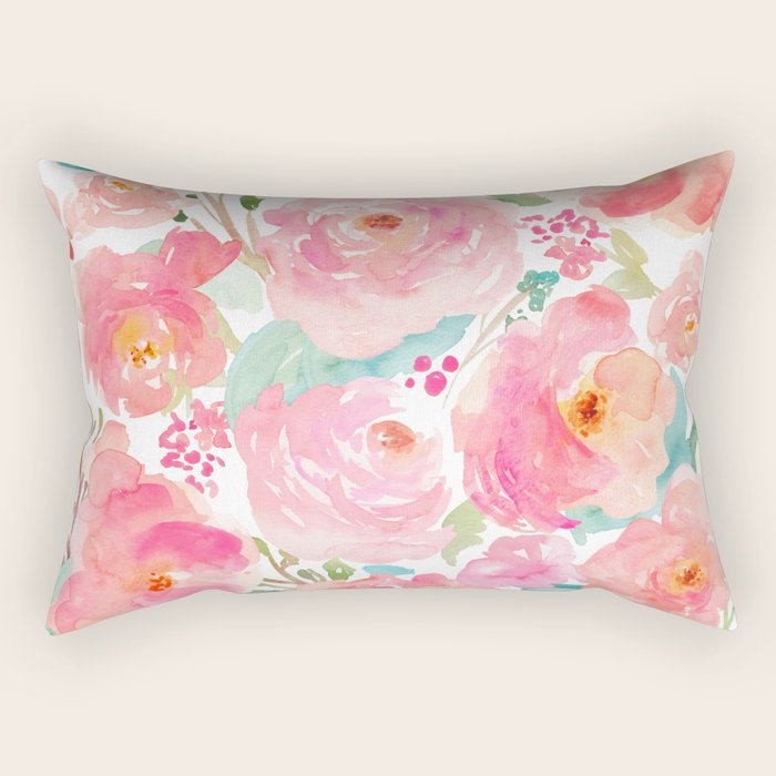 Watercolor Peonies Summer Bouquet Rectangular Pillow Gallery Image 2