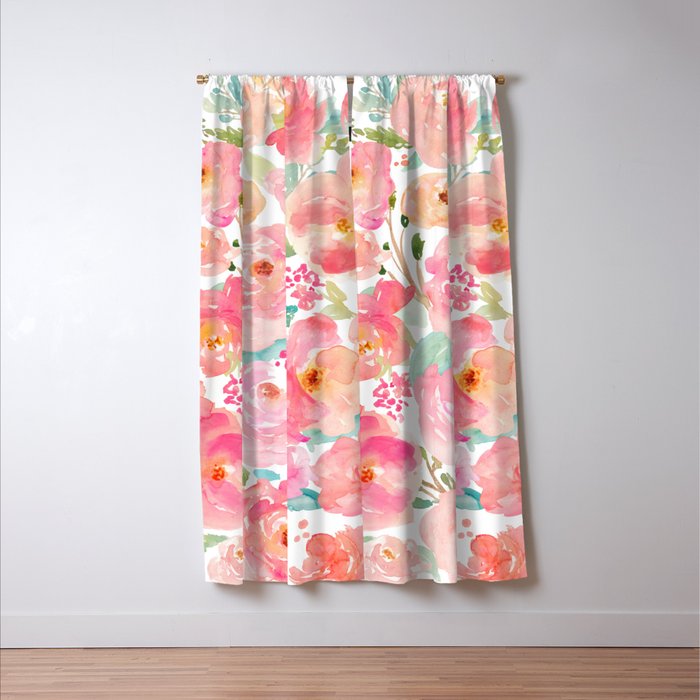 Watercolor Peonies Summer Bouquet Window Curtain Gallery Image 3