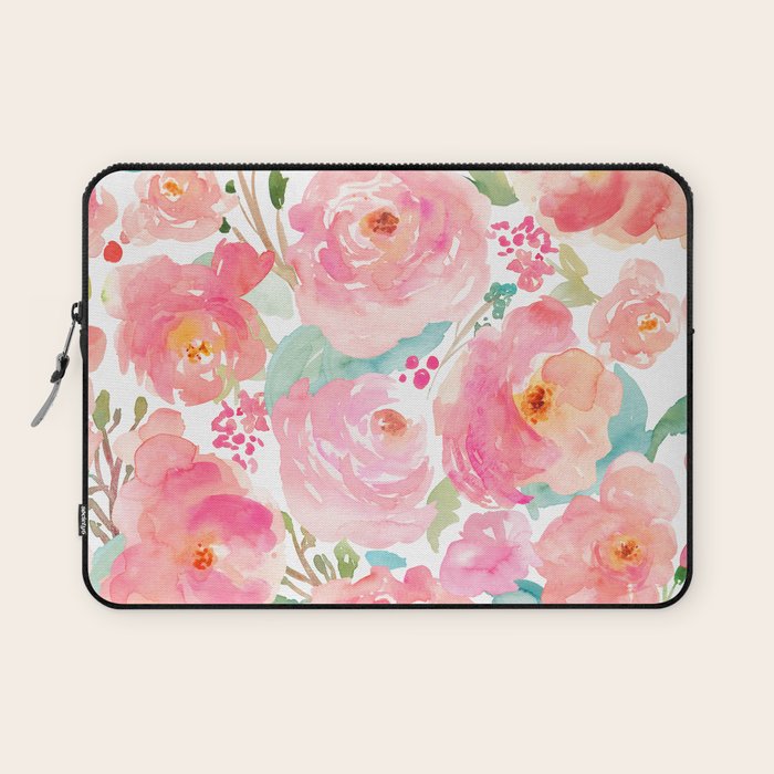 Watercolor Peonies Summer Bouquet Laptop Sleeve Gallery Image 1