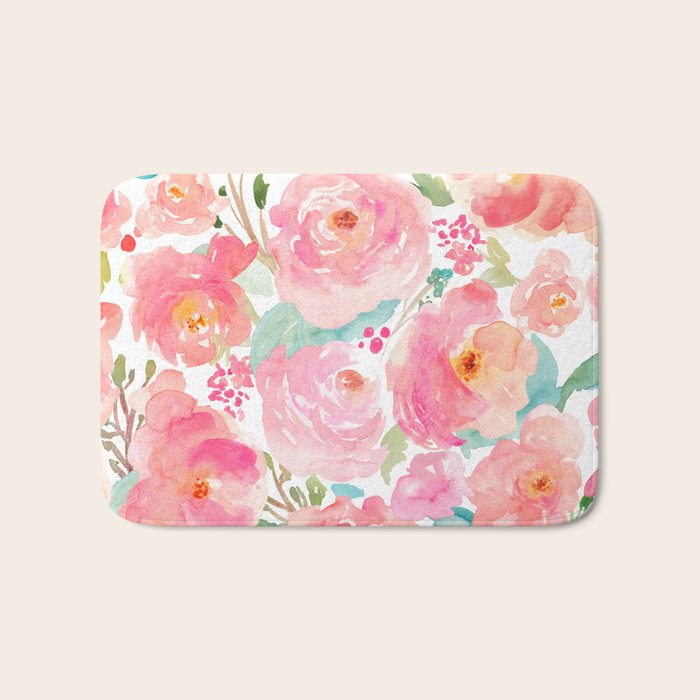 Watercolor Peonies Summer Bouquet Bath Mat Gallery Image 1