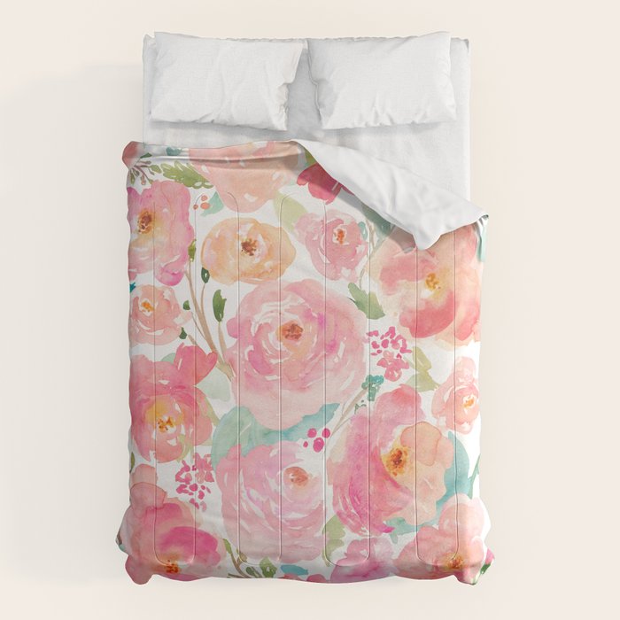 Watercolor Peonies Summer Bouquet Comforter Gallery Image 6