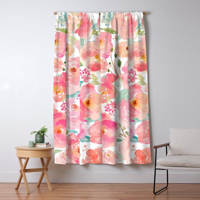 Watercolor Peonies Summer Bouquet Window Curtain Gallery Image 5