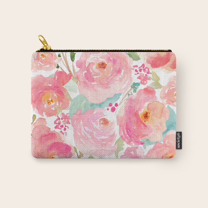 Watercolor Peonies Summer Bouquet Carry All Pouch Gallery Image 1