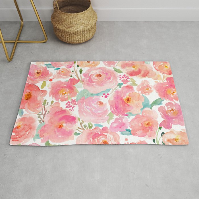 Watercolor Peonies Summer Bouquet Rug Gallery Image 1