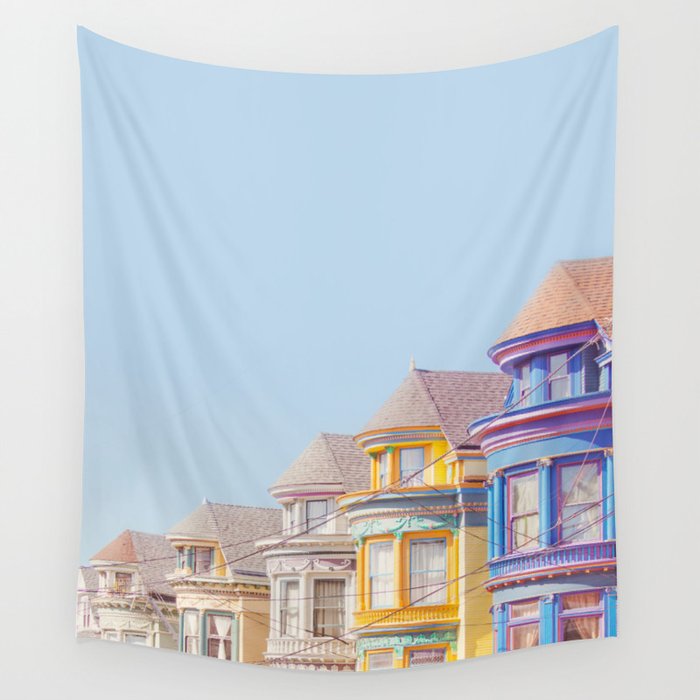 Haight Ashbury Victorian Houses - San Francisco Photography Wall Tapestry Gallery Image 4