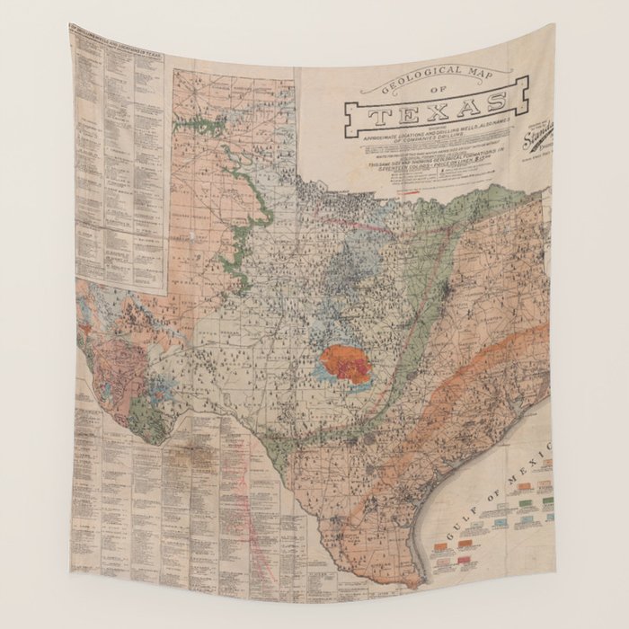 Vintage Geological Map of Texas (1920) Wall Tapestry Gallery Image 4