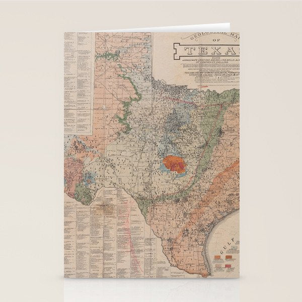 Vintage Geological Map of Texas (1920) Stationery Card Gallery Image 1