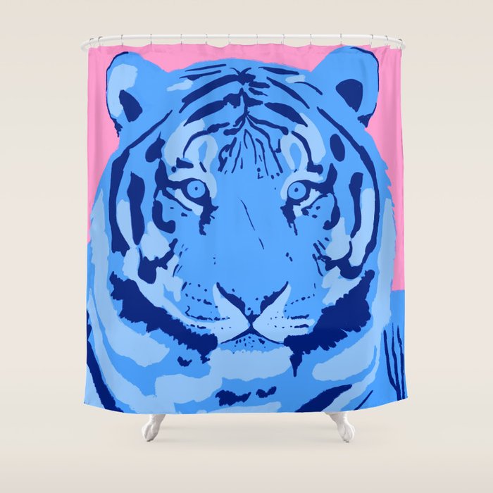 Tiger Blue & Pink Shower Curtain Gallery Image 1