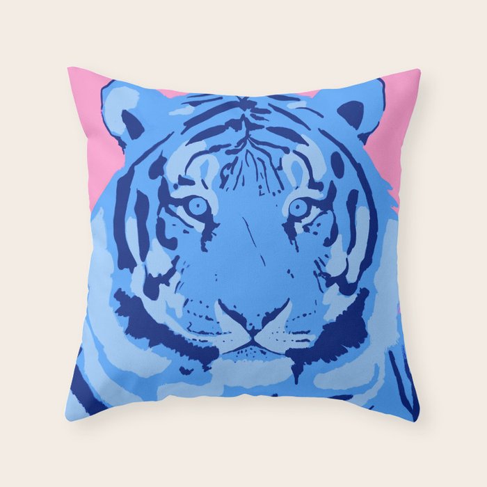 Tiger Blue & Pink Throw Pillow Gallery Image 1