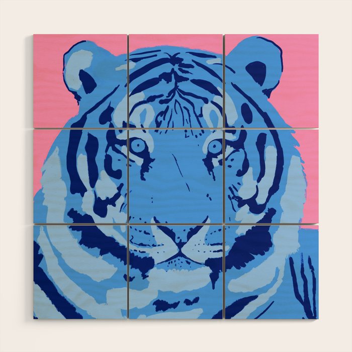 Tiger Blue & Pink Wood Wall Art Gallery Image 1