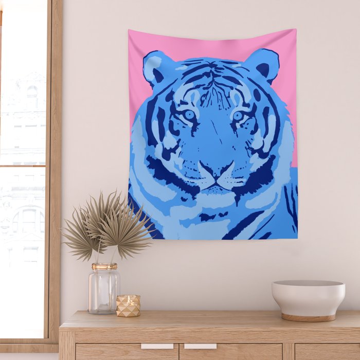 Tiger Blue & Pink Wall Tapestry Gallery Image 2