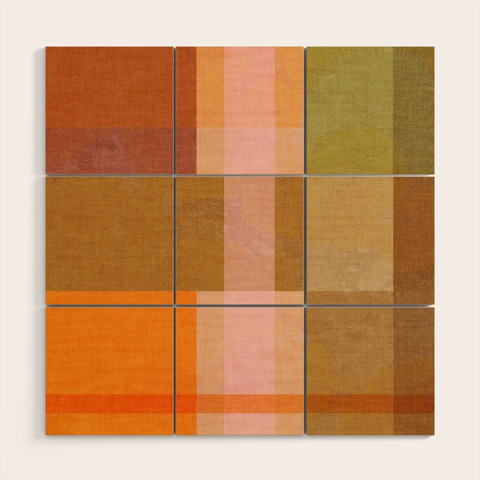 Cosy Heritage Woven Plaid 2 earthy orange blue green Wood Wall Art Gallery Image 1